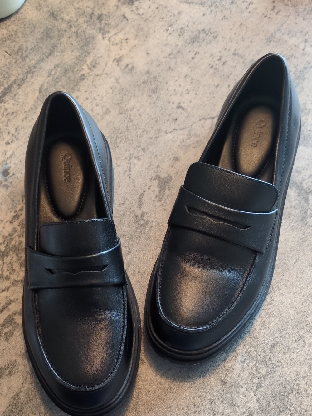 Quince Black Leather Penny Loafers